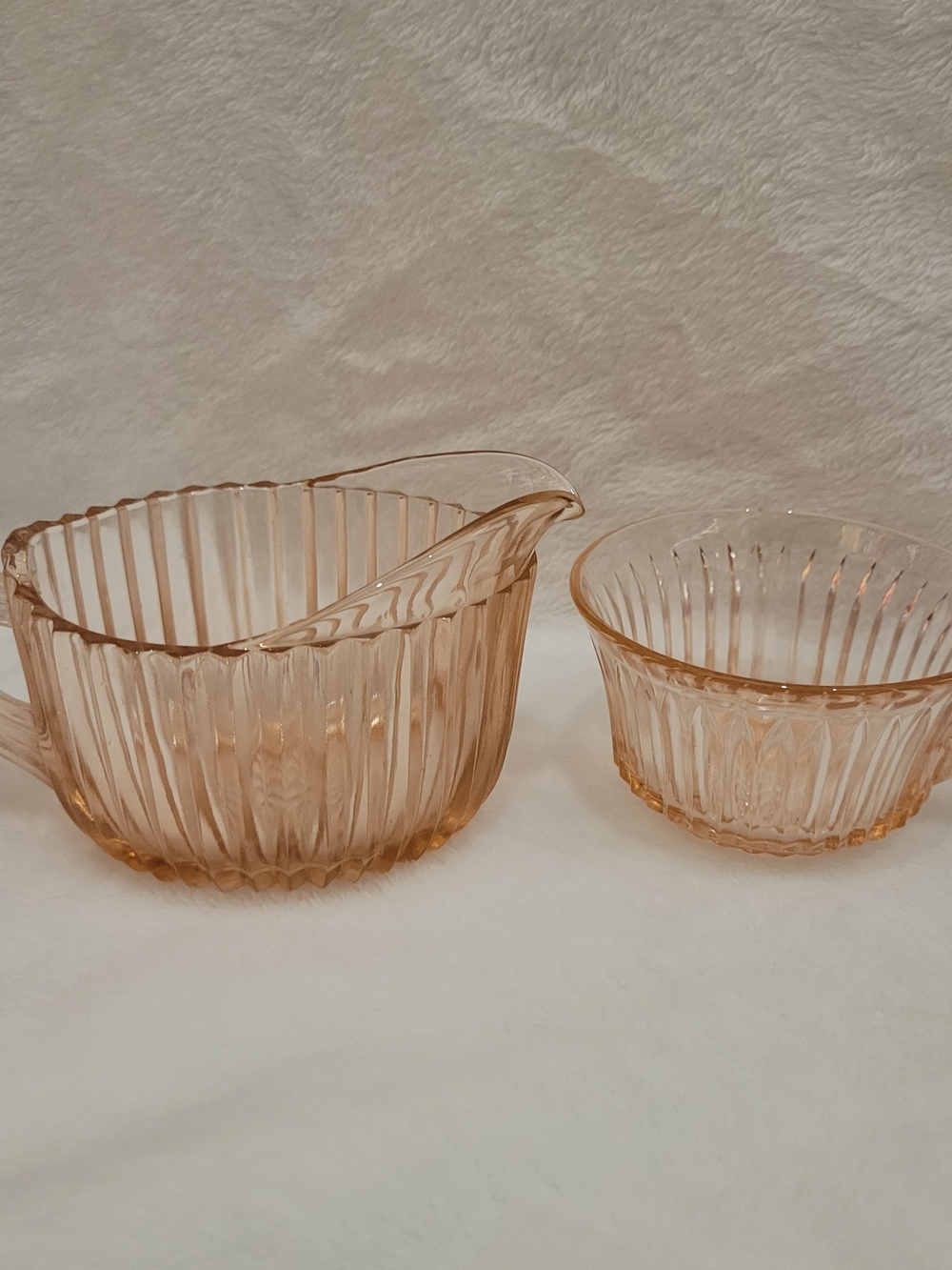 Vintage Pink Depression Glass Creamer and Sugar Bowl SetVintage pink depression